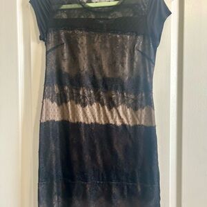 BCBG Black and Tan Lace Overlay Dress